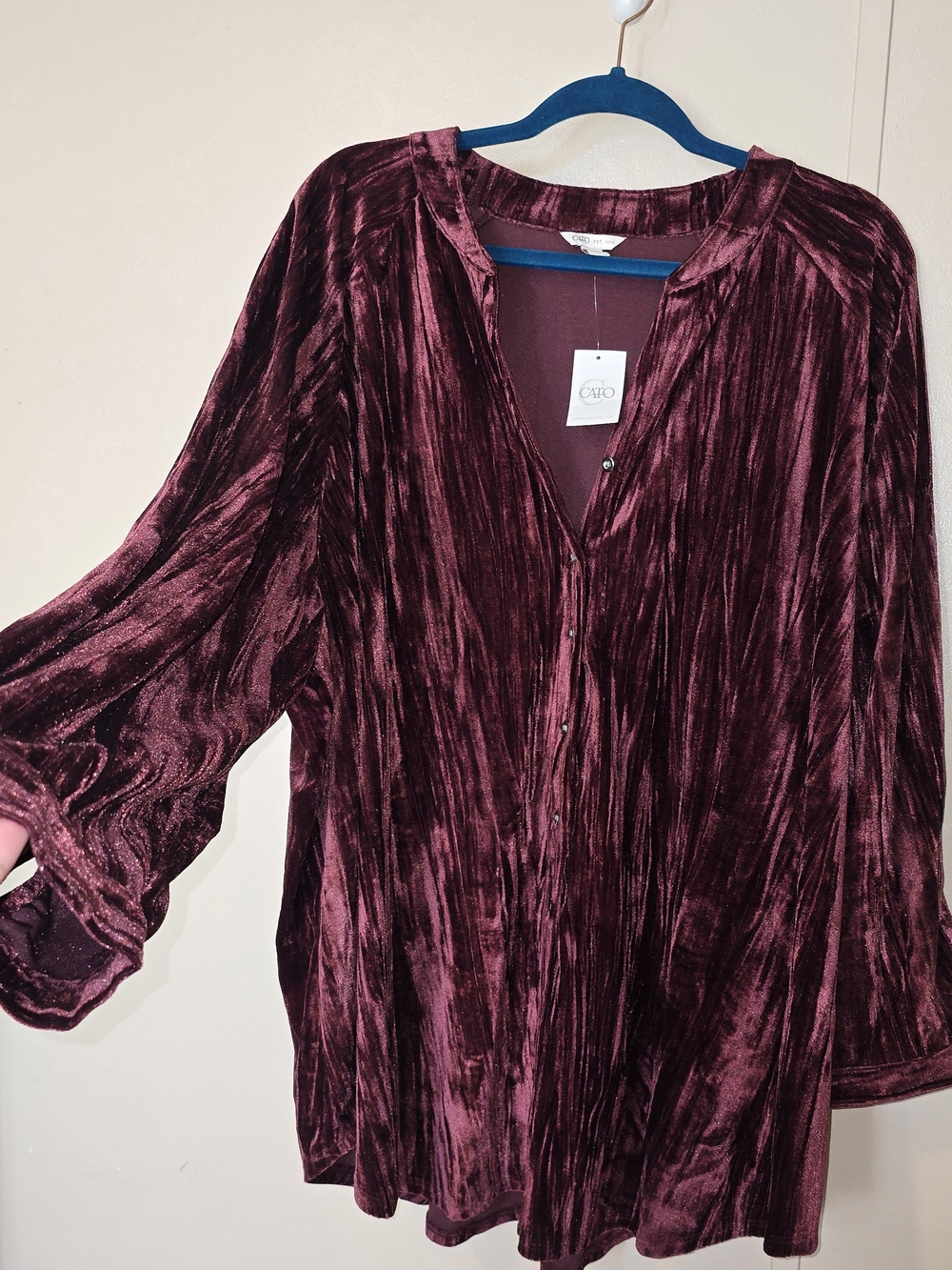 Cato Velvet Button-Front Blouse Burgundy